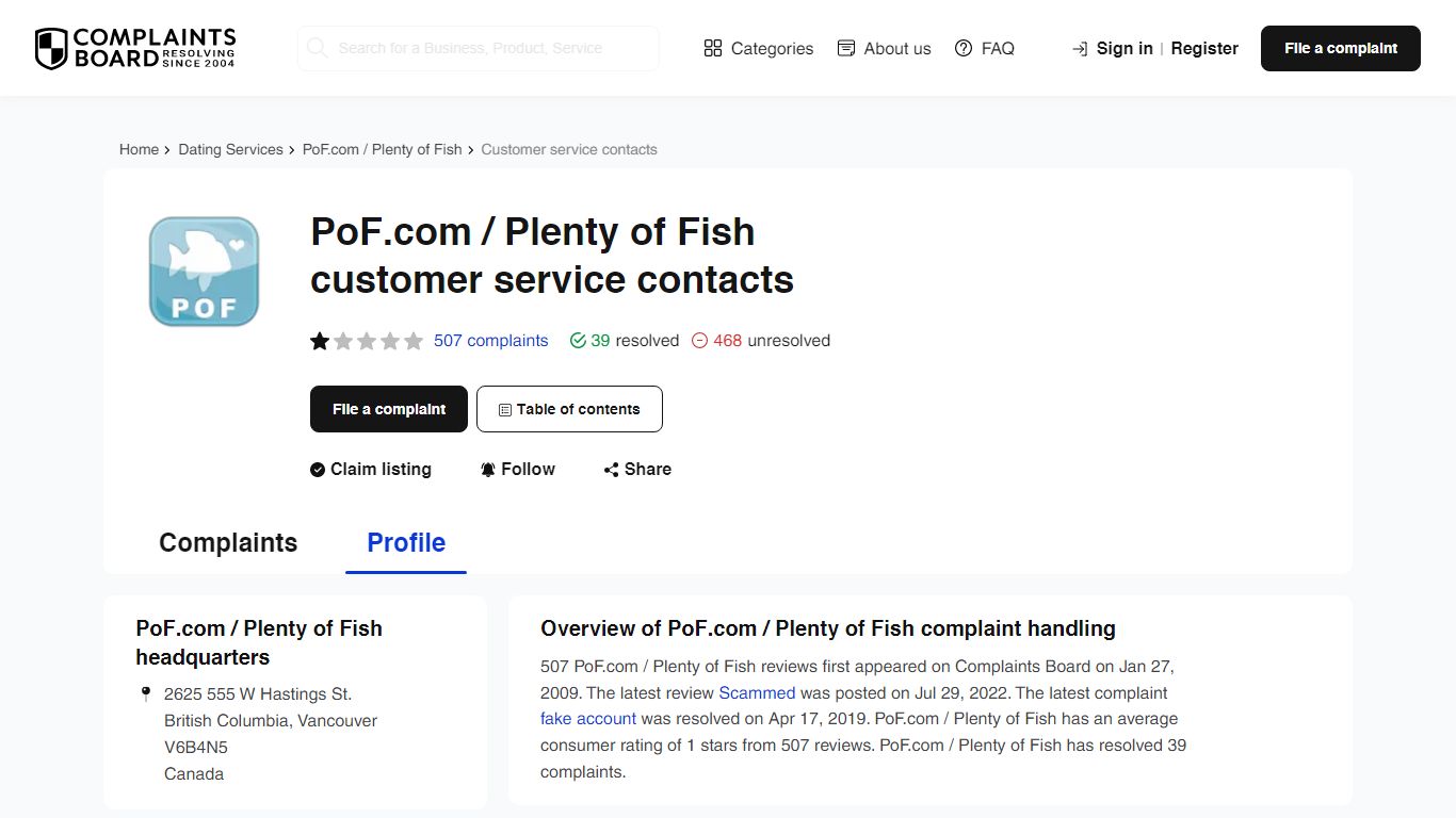 PoF.com / Plenty of Fish Contact Number, Email, Support, Information